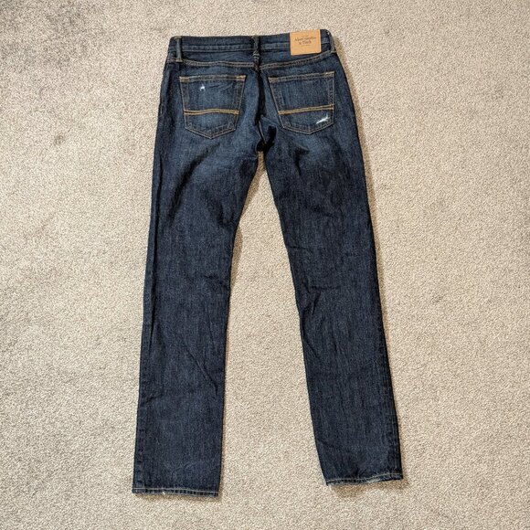 ABERCROMBIE FITCH Dark Blue Denim Whisker Distressed Button-Fly Jeans Size 30-34 - Picture 2 of 4